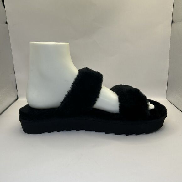 Koolaburra by UGG Women’s 8 Black Fuzzy Platform Sandals Slip On Buckle Slides - Picture 11 of 16